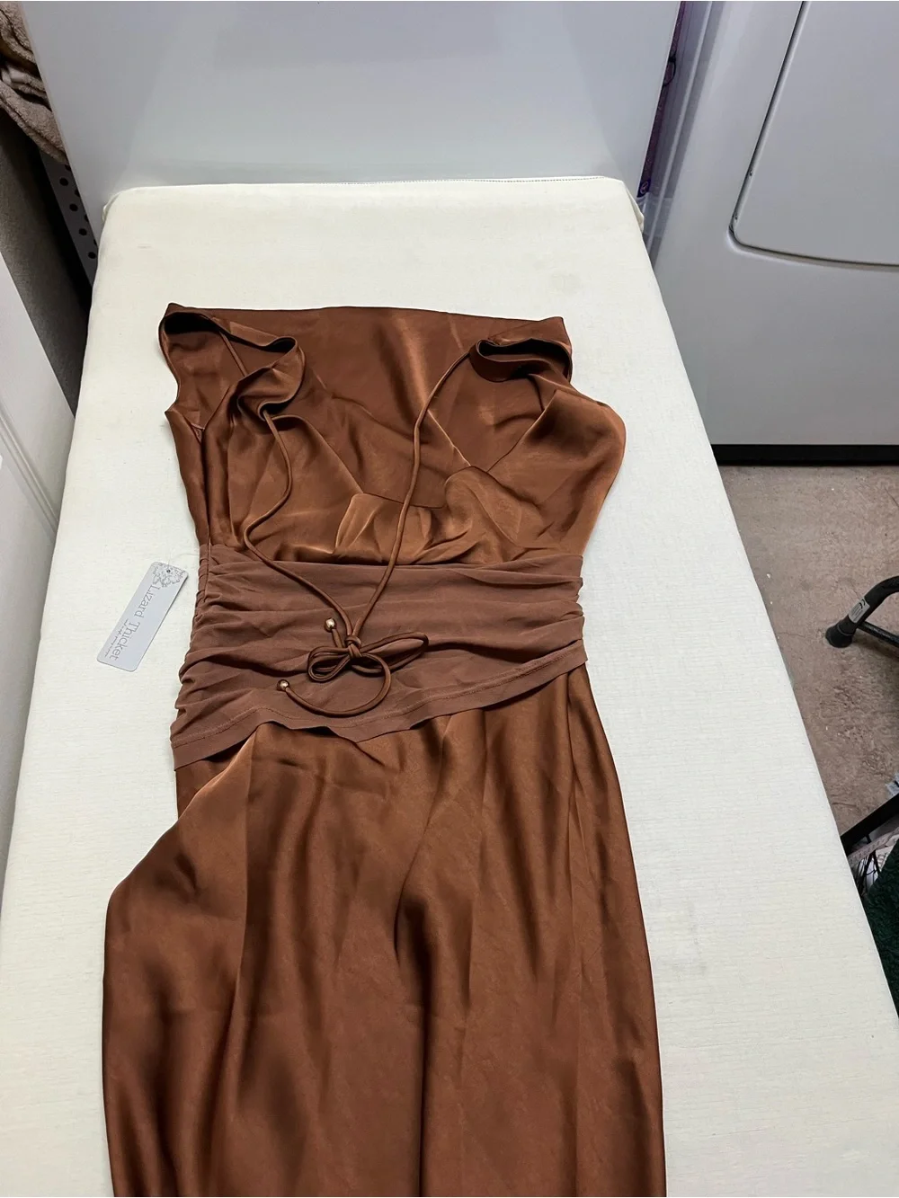 NWT Lizard Thicket M bronzed brown satin & mesh maxi dress